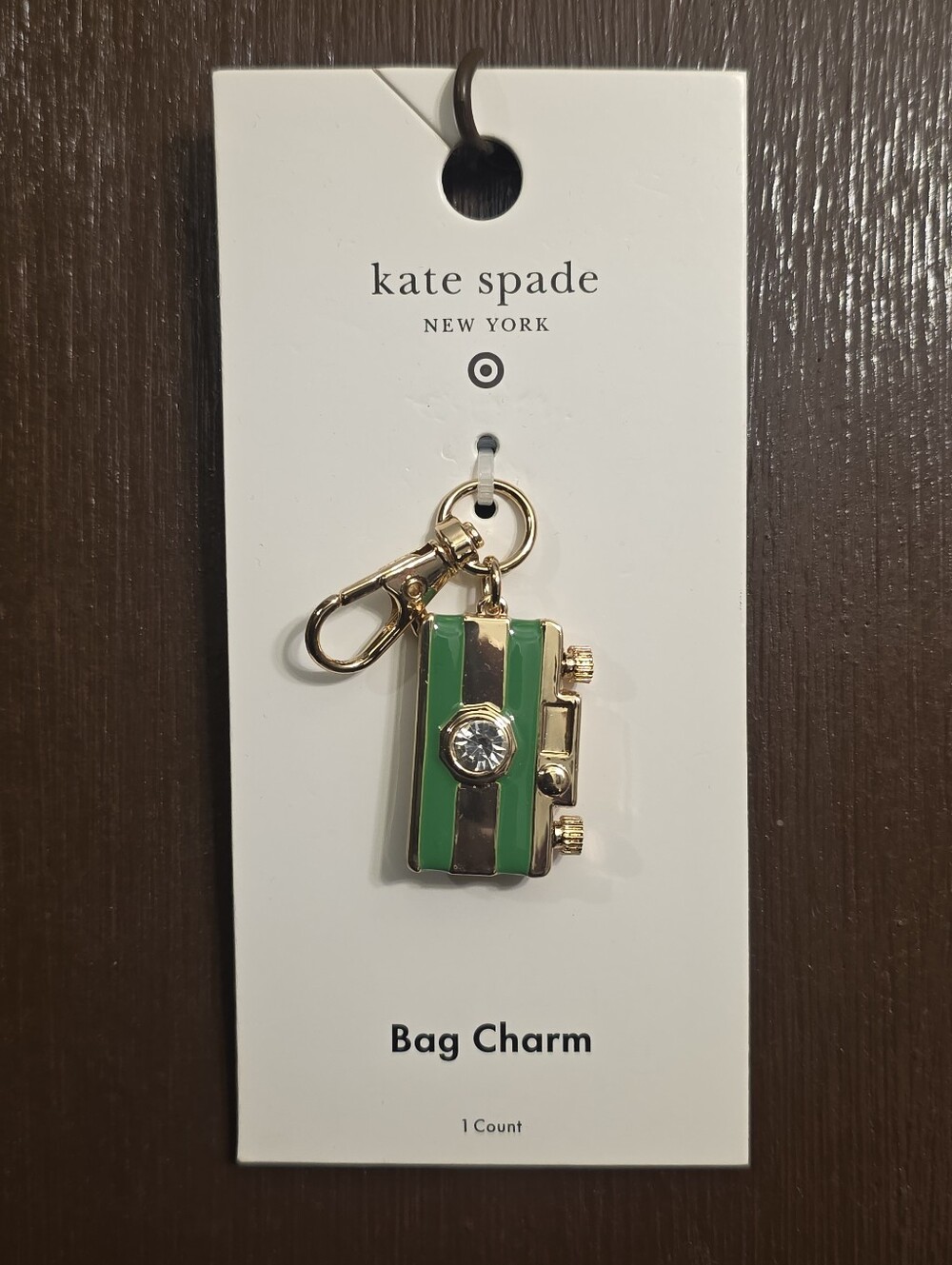 Target kate spade Green and gold  Striped Camera Bag Charm with Crystal Accent